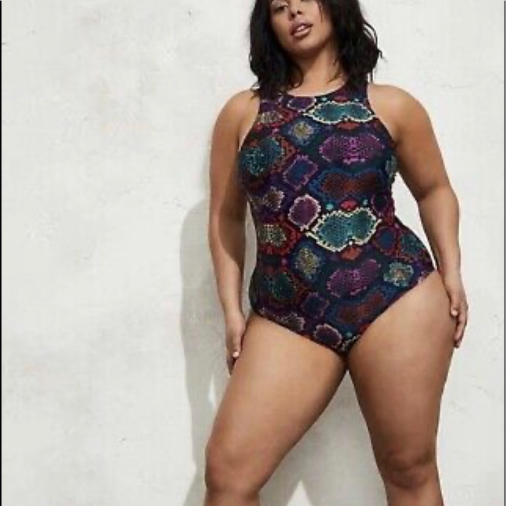 Torrid Snake Skin Shimmer Print High Neck Swim One Piece